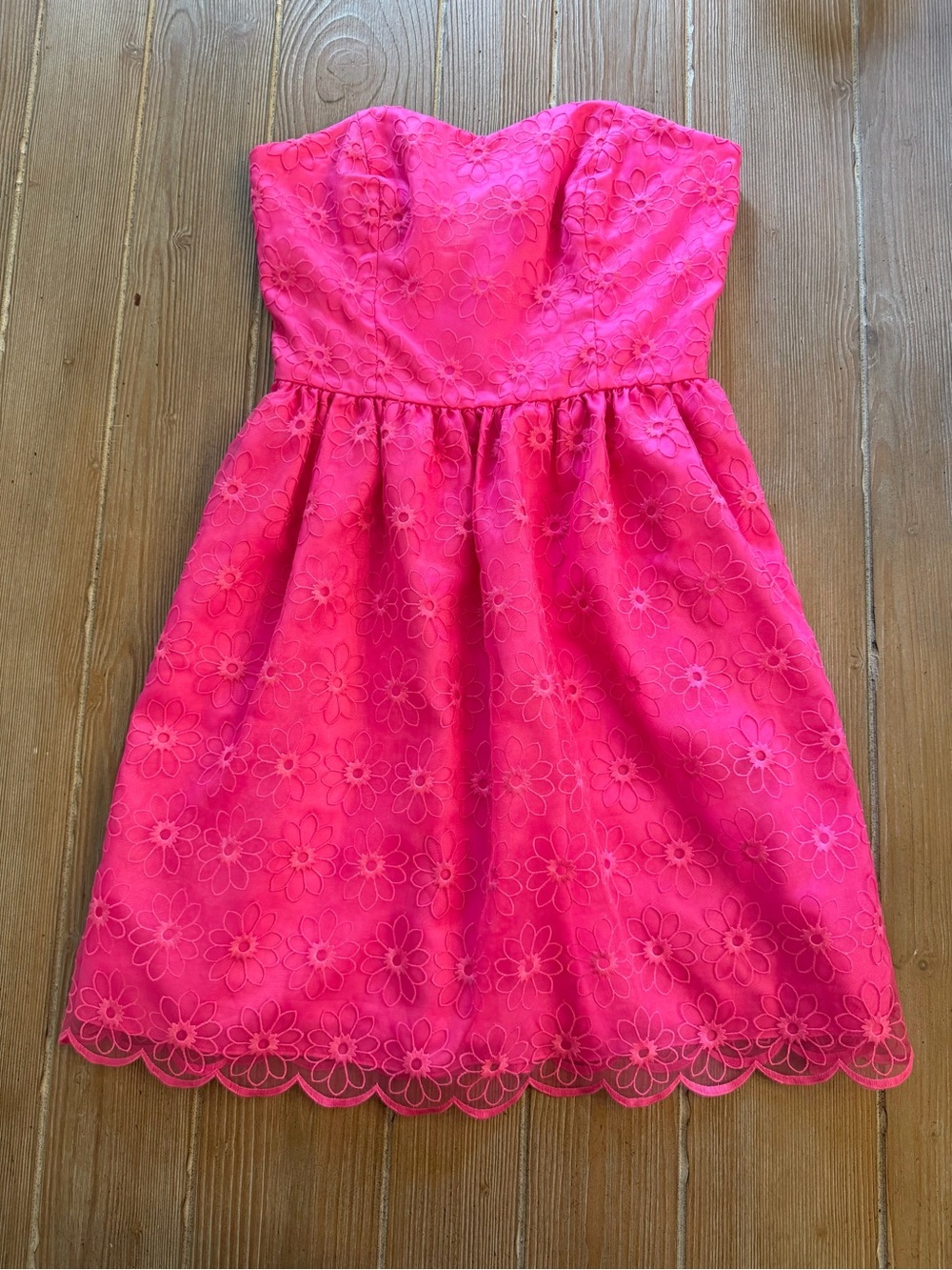 Lilly Pulitzer Strapless Pink Floral Eyelet Dress